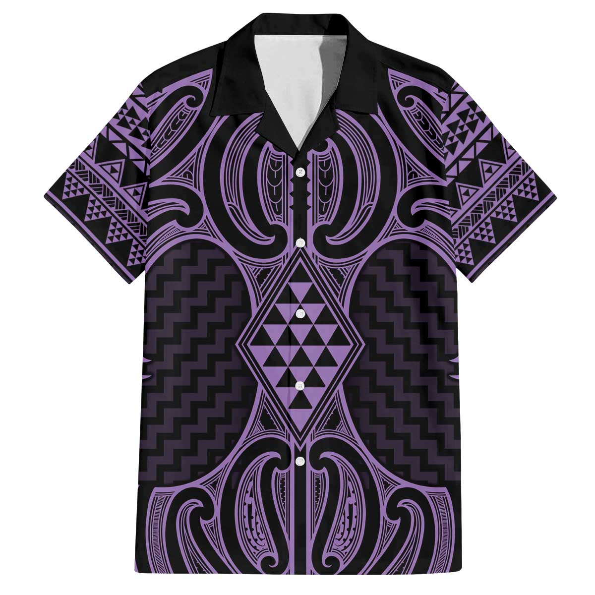 Waiporoporo Maori Ta Moko Poutama Art Family Matching Off The Shoulder Long Sleeve Dress and Hawaiian Shirt LT9 Dad's Shirt - Short Sleeve Purple - Polynesian Pride