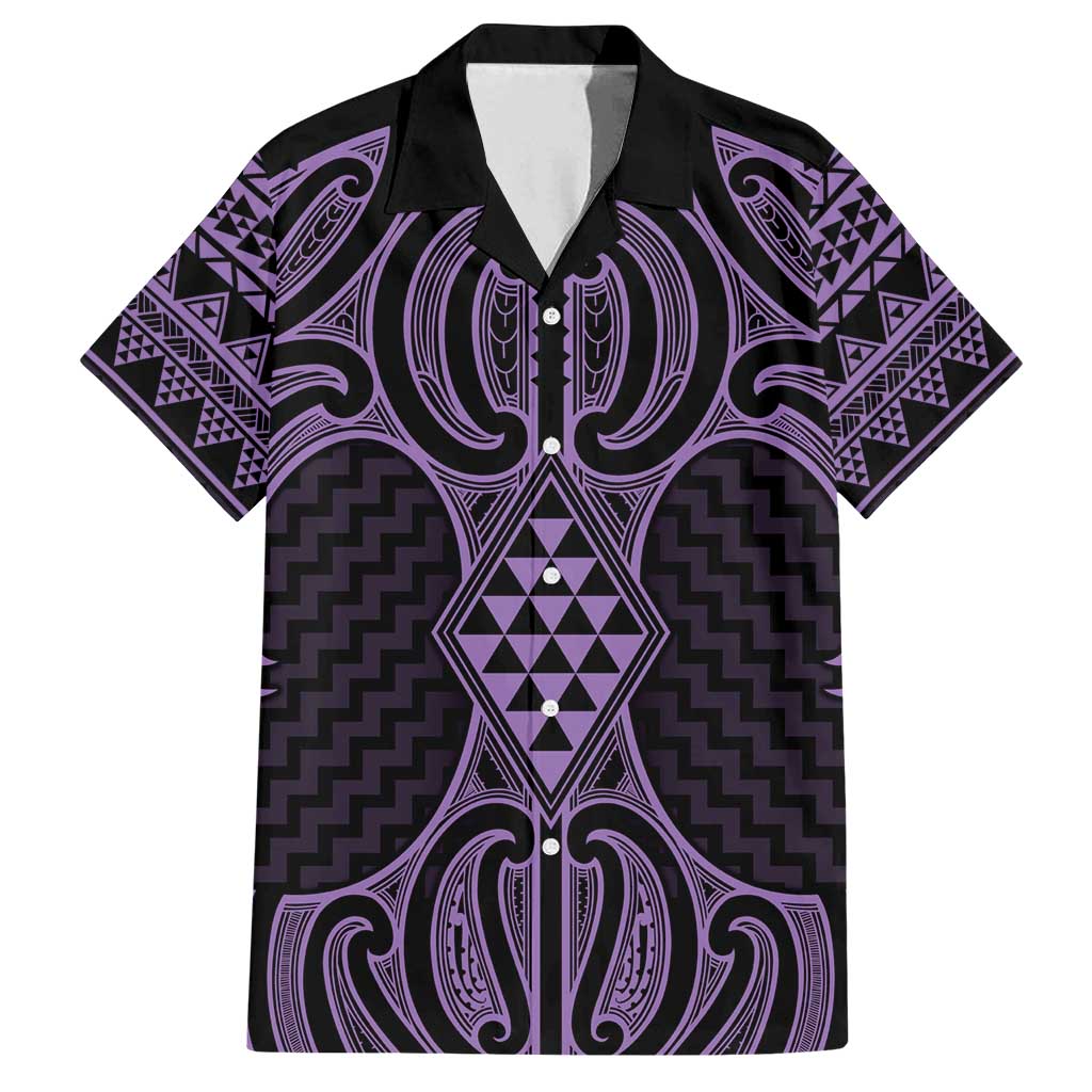 Waiporoporo Maori Ta Moko Poutama Art Family Matching Off Shoulder Maxi Dress and Hawaiian Shirt LT9 Dad's Shirt - Short Sleeve Purple - Polynesian Pride
