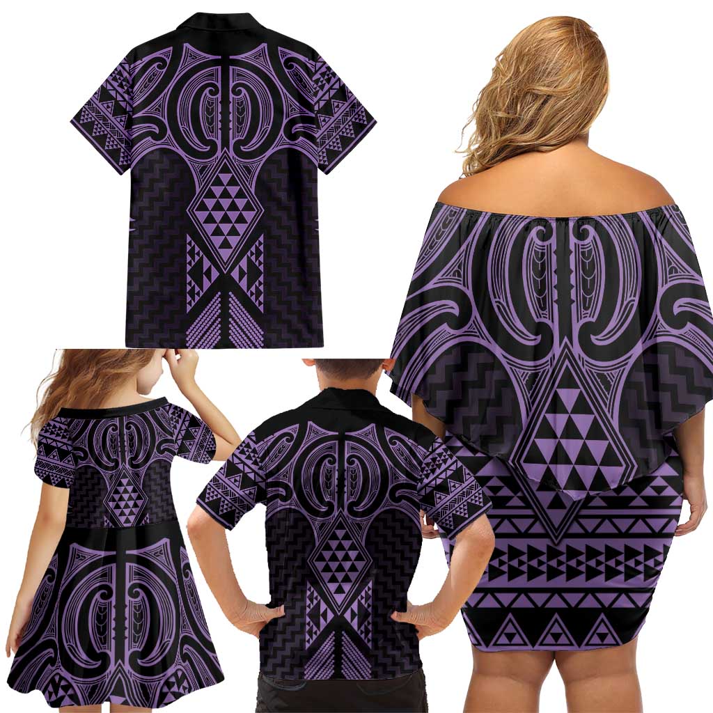 Waiporoporo Maori Ta Moko Poutama Art Family Matching Off Shoulder Short Dress and Hawaiian Shirt LT9 - Polynesian Pride