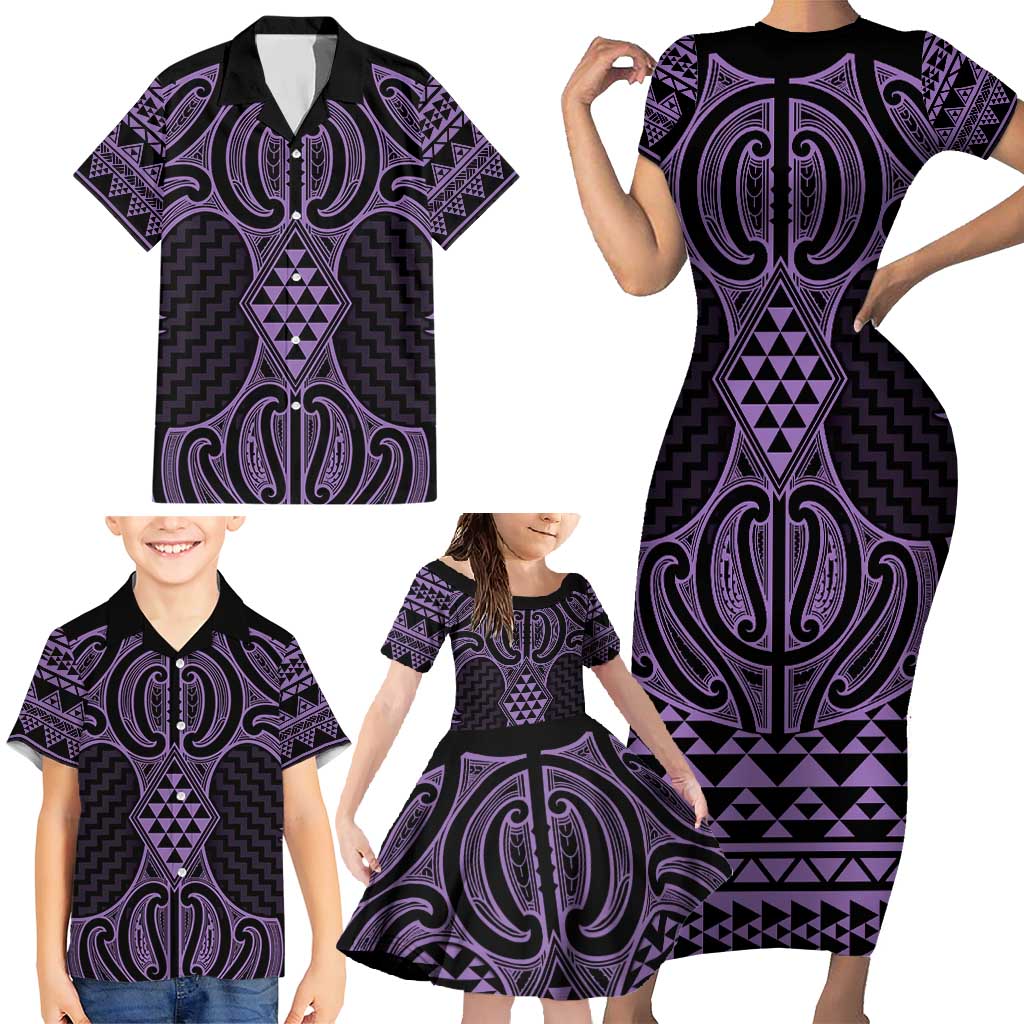 Waiporoporo Maori Ta Moko Poutama Art Family Matching Short Sleeve Bodycon Dress and Hawaiian Shirt LT9 - Polynesian Pride