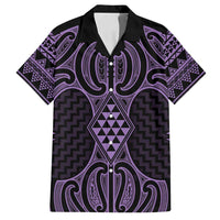 Waiporoporo Maori Ta Moko Poutama Art Family Matching Summer Maxi Dress and Hawaiian Shirt LT9 Dad's Shirt - Short Sleeve Purple - Polynesian Pride