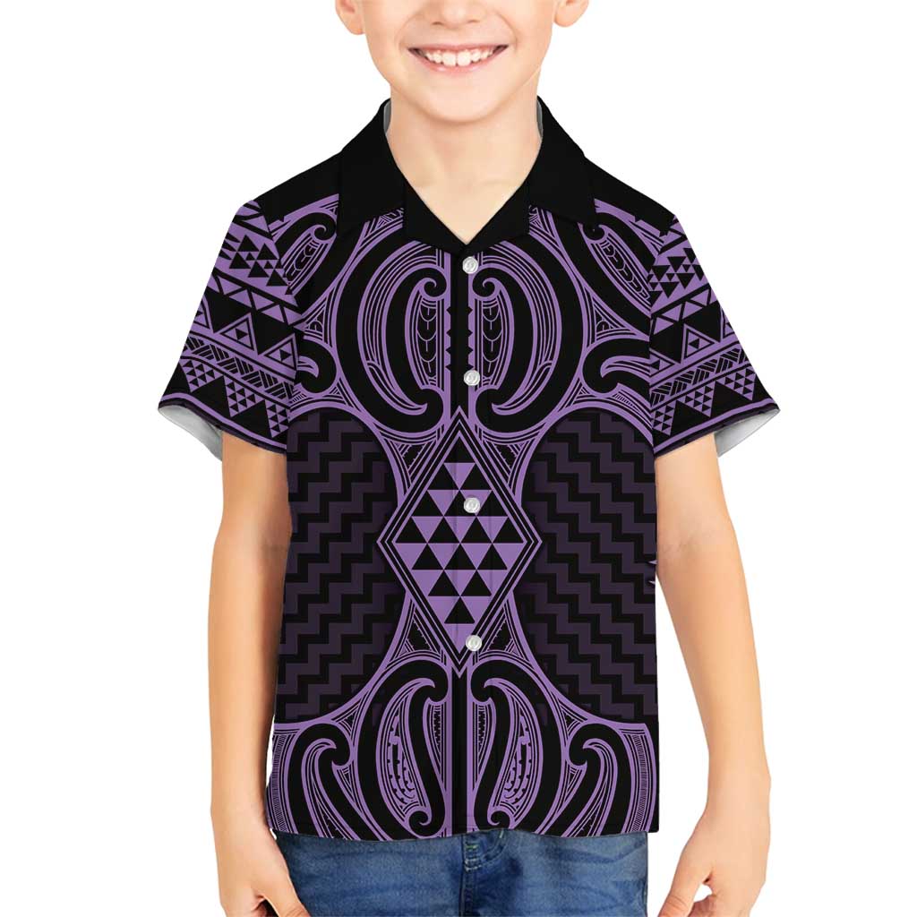 Waiporoporo Maori Ta Moko Poutama Art Family Matching Summer Maxi Dress and Hawaiian Shirt LT9 Son's Shirt Purple - Polynesian Pride