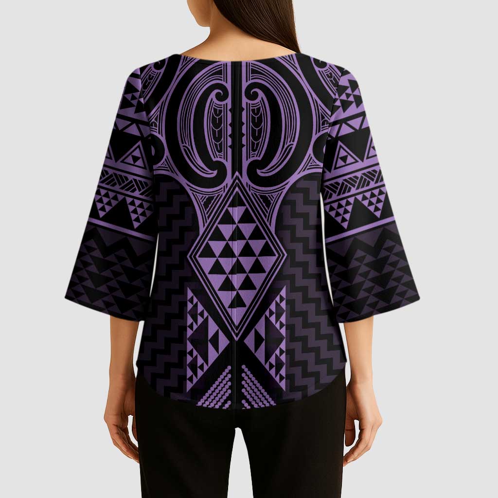 Waiporoporo Maori Ta Moko Poutama Art Kimono Sleeve Blouse - Polynesian Pride