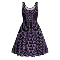 Waiporoporo Maori Ta Moko Poutama Art Midi Dress LT9 Purple - Polynesian Pride