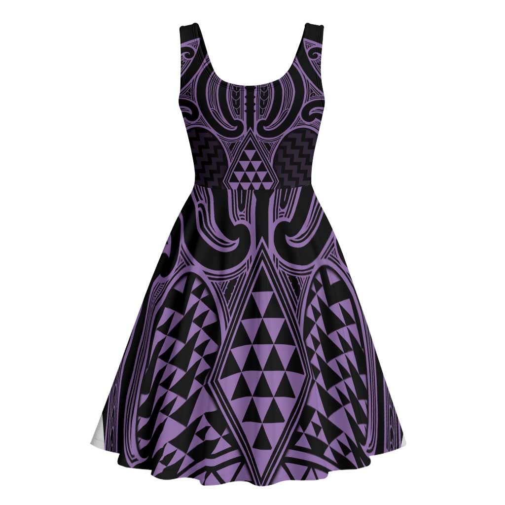 Waiporoporo Maori Ta Moko Poutama Art Midi Dress LT9 - Polynesian Pride