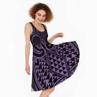 Waiporoporo Maori Ta Moko Poutama Art Midi Dress LT9 - Polynesian Pride