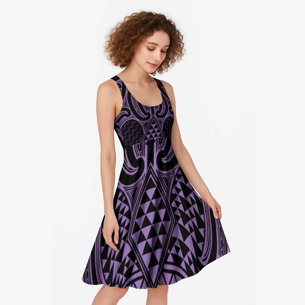 Waiporoporo Maori Ta Moko Poutama Art Midi Dress LT9 - Polynesian Pride