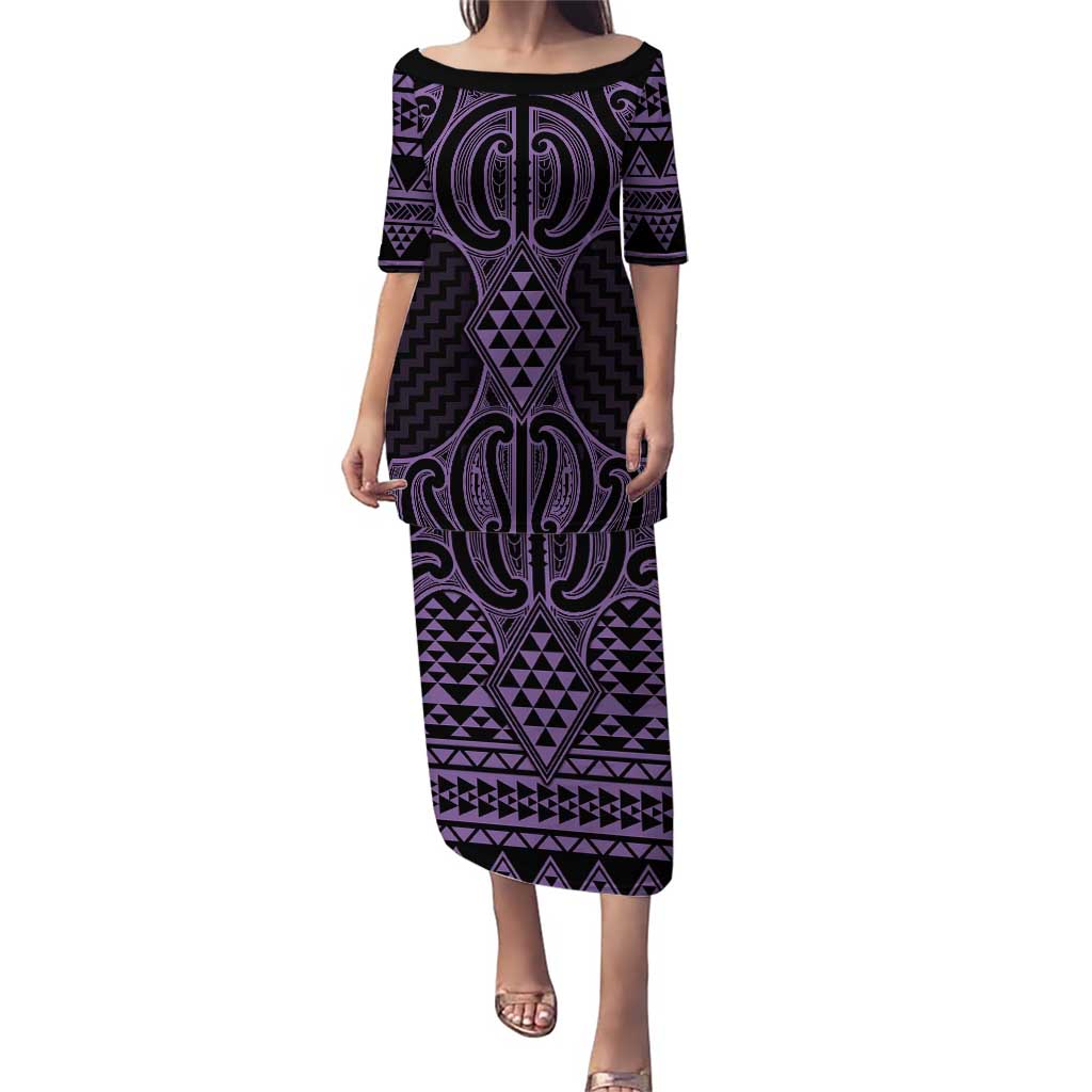 Waiporoporo Maori Ta Moko Poutama Art Puletasi LT9 Long Dress Purple - Polynesian Pride