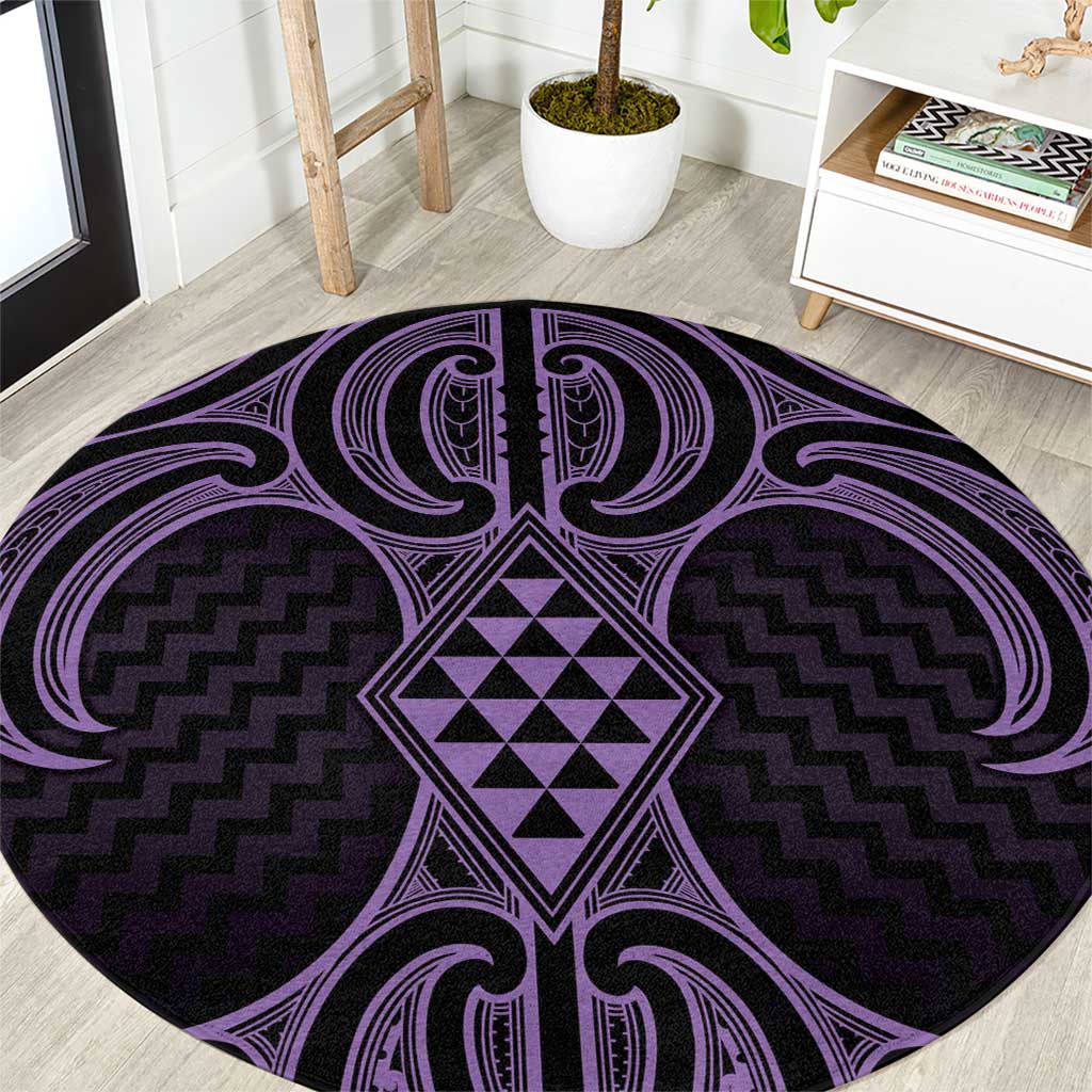 Waiporoporo Maori Ta Moko Poutama Art Round Carpet LT9 Purple - Polynesian Pride