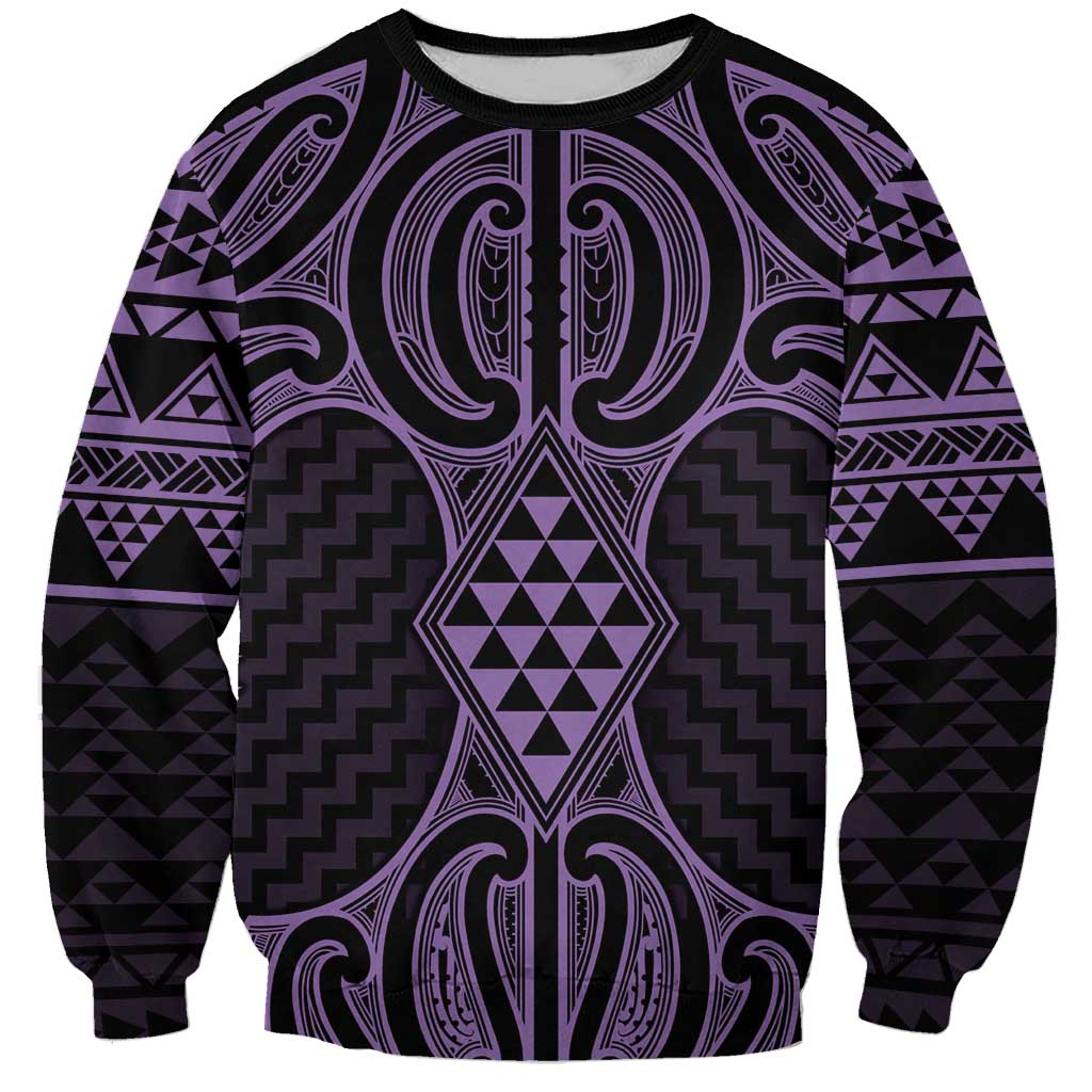 Waiporoporo Maori Ta Moko Poutama Art Sweatshirt LT9 Unisex Purple - Polynesian Pride