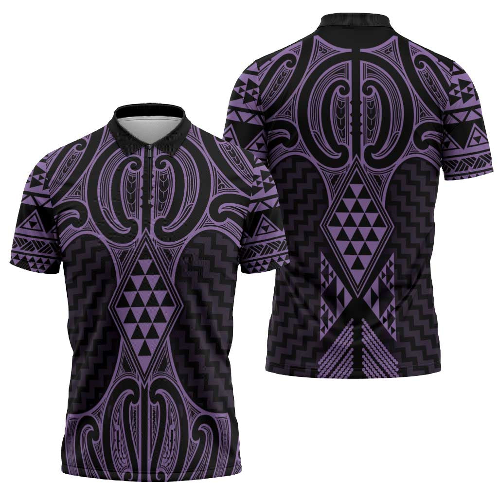 Waiporoporo Maori Ta Moko Poutama Art Zipper Polo Shirt - Polynesian Pride