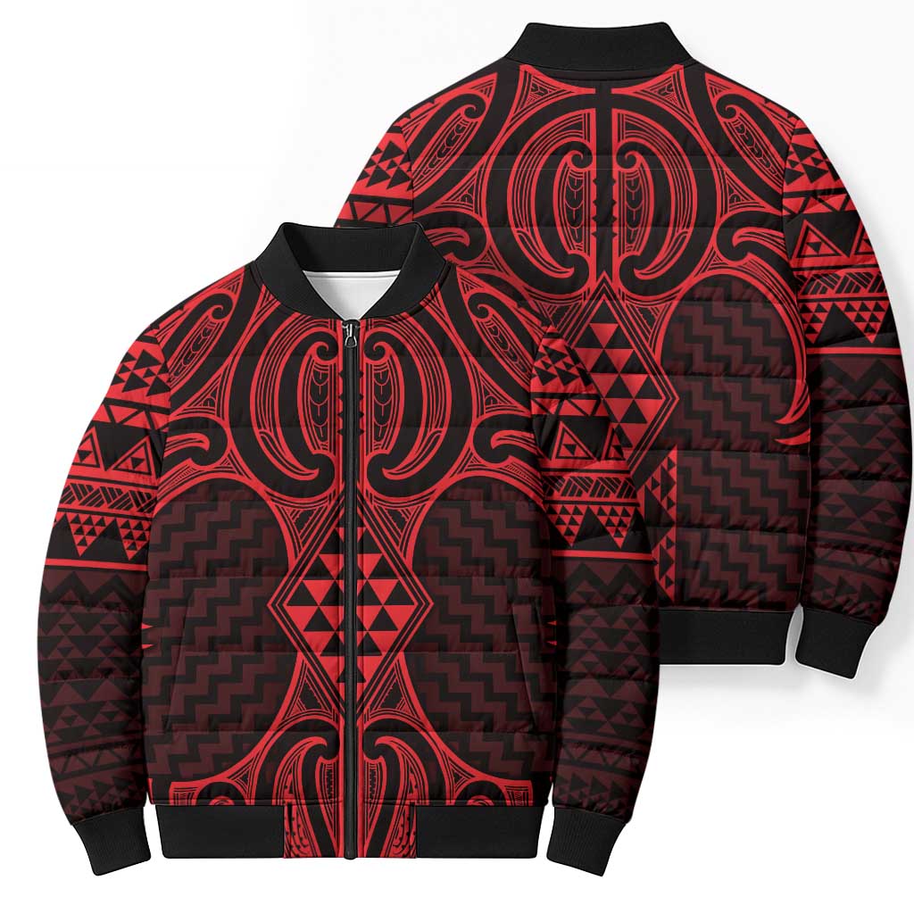 Whero Maori Ta Moko Poutama Art Bomber Puffer Jacket - Polynesian Pride