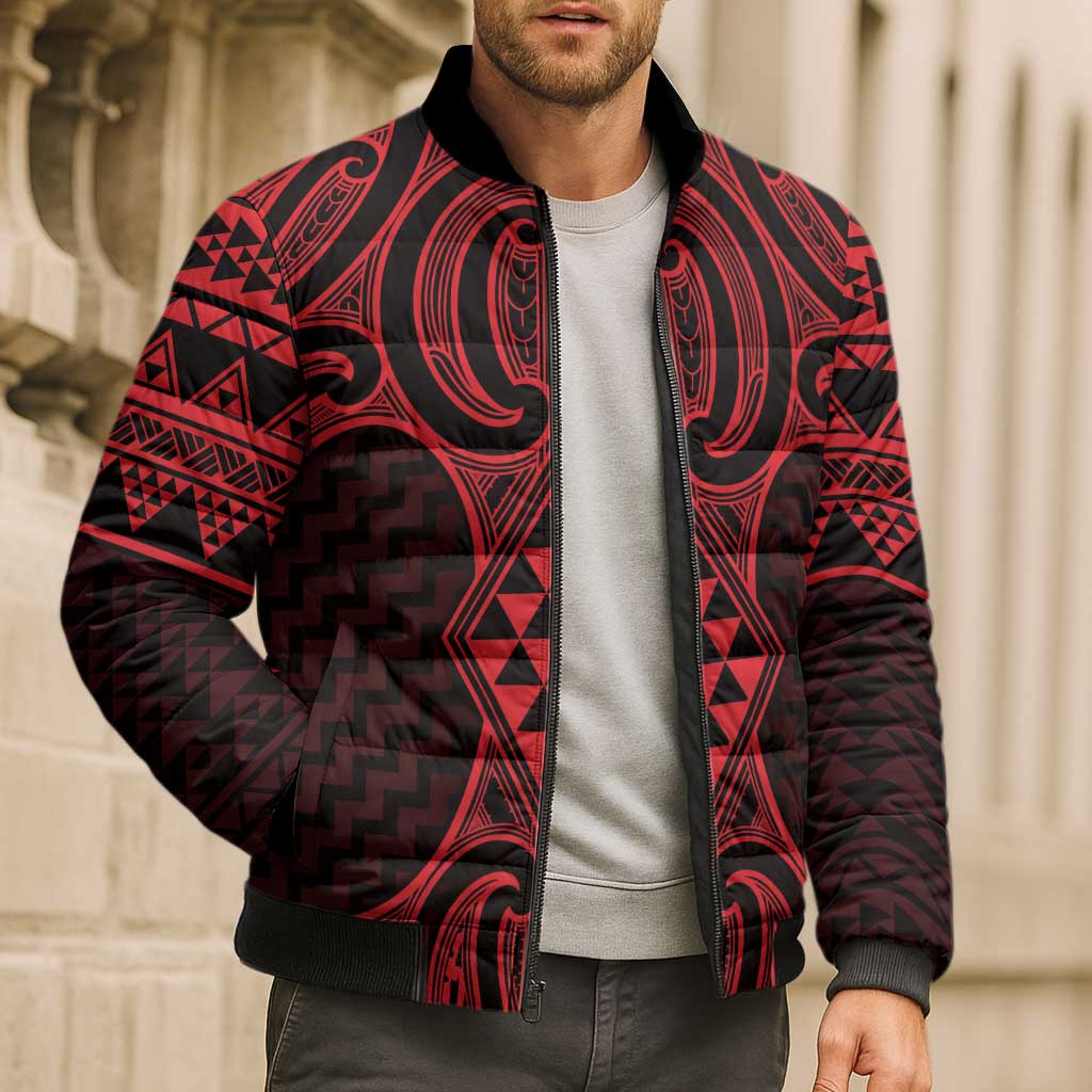 Whero Maori Ta Moko Poutama Art Bomber Puffer Jacket - Polynesian Pride