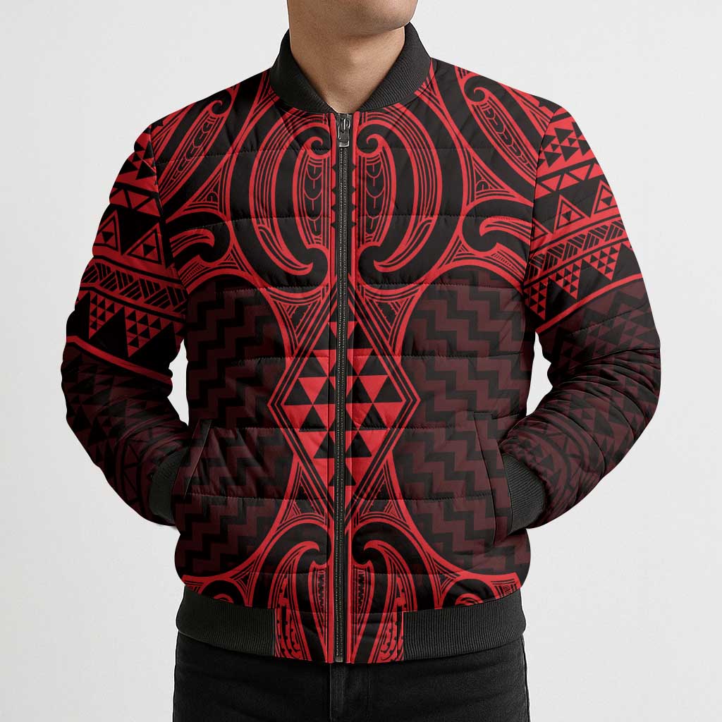 Whero Maori Ta Moko Poutama Art Bomber Puffer Jacket - Polynesian Pride