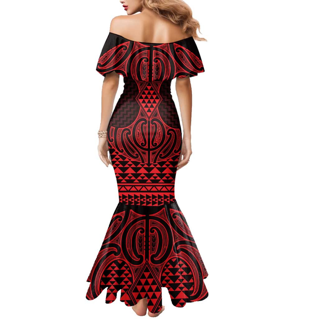 Whero Maori Ta Moko Poutama Art Family Matching Mermaid Dress and Hawaiian Shirt LT9 - Polynesian Pride