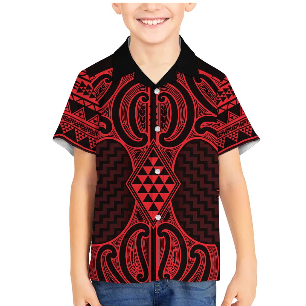 Whero Maori Ta Moko Poutama Art Family Matching Mermaid Dress and Hawaiian Shirt LT9 Son's Shirt Red - Polynesian Pride