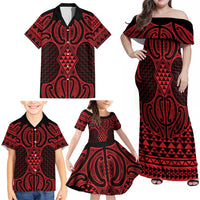Whero Maori Ta Moko Poutama Art Family Matching Off Shoulder Maxi Dress and Hawaiian Shirt LT9 - Polynesian Pride