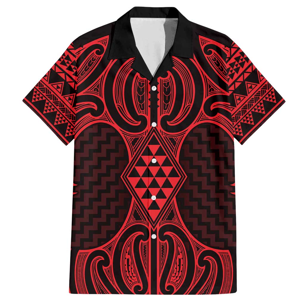 Whero Maori Ta Moko Poutama Art Family Matching Off Shoulder Maxi Dress and Hawaiian Shirt LT9 Dad's Shirt - Short Sleeve Red - Polynesian Pride