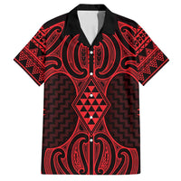 Whero Maori Ta Moko Poutama Art Family Matching Off Shoulder Maxi Dress and Hawaiian Shirt LT9 Dad's Shirt - Short Sleeve Red - Polynesian Pride