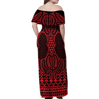 Whero Maori Ta Moko Poutama Art Family Matching Off Shoulder Maxi Dress and Hawaiian Shirt LT9 - Polynesian Pride
