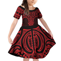 Whero Maori Ta Moko Poutama Art Family Matching Off Shoulder Short Dress and Hawaiian Shirt LT9 Daughter's Dress Red - Polynesian Pride