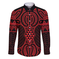 Whero Maori Ta Moko Poutama Art Family Matching Off Shoulder Short Dress and Hawaiian Shirt LT9 Dad's Shirt - Long Sleeve Red - Polynesian Pride