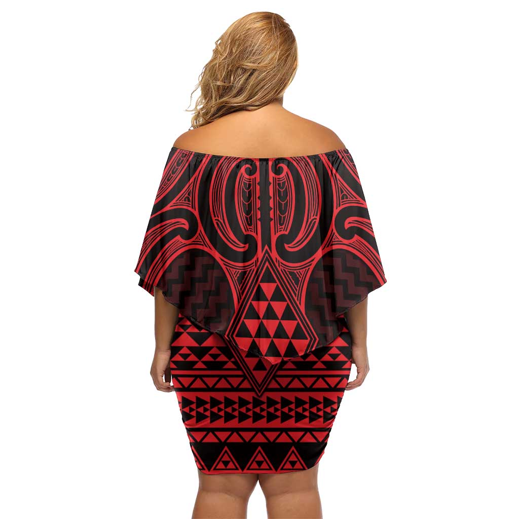 Whero Maori Ta Moko Poutama Art Family Matching Off Shoulder Short Dress and Hawaiian Shirt LT9 - Polynesian Pride