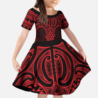 Whero Maori Ta Moko Poutama Art Family Matching Puletasi and Hawaiian Shirt LT9 Daughter's Dress Red - Polynesian Pride