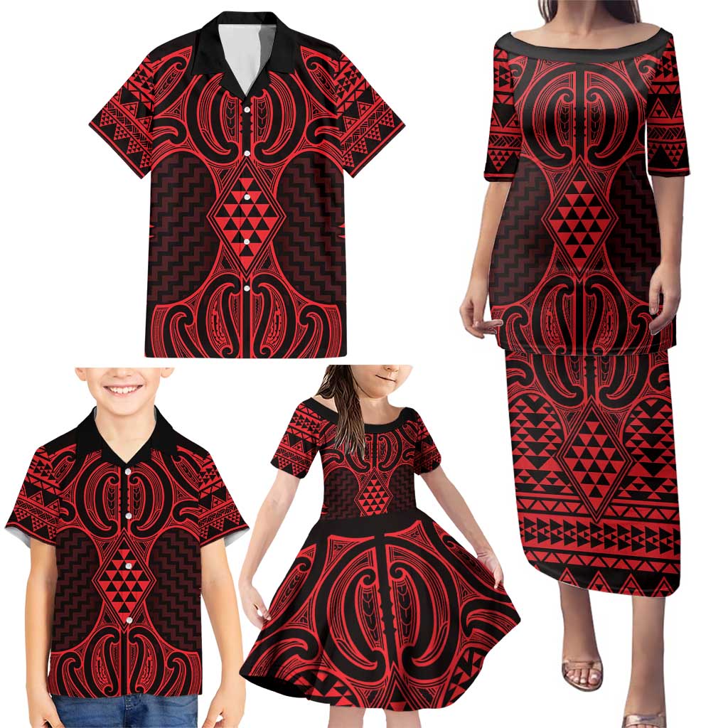 Whero Maori Ta Moko Poutama Art Family Matching Puletasi and Hawaiian Shirt LT9 - Polynesian Pride