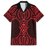 Whero Maori Ta Moko Poutama Art Family Matching Short Sleeve Bodycon Dress and Hawaiian Shirt LT9 Dad's Shirt - Short Sleeve Red - Polynesian Pride