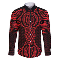Whero Maori Ta Moko Poutama Art Family Matching Short Sleeve Bodycon Dress and Hawaiian Shirt LT9 Dad's Shirt - Long Sleeve Red - Polynesian Pride