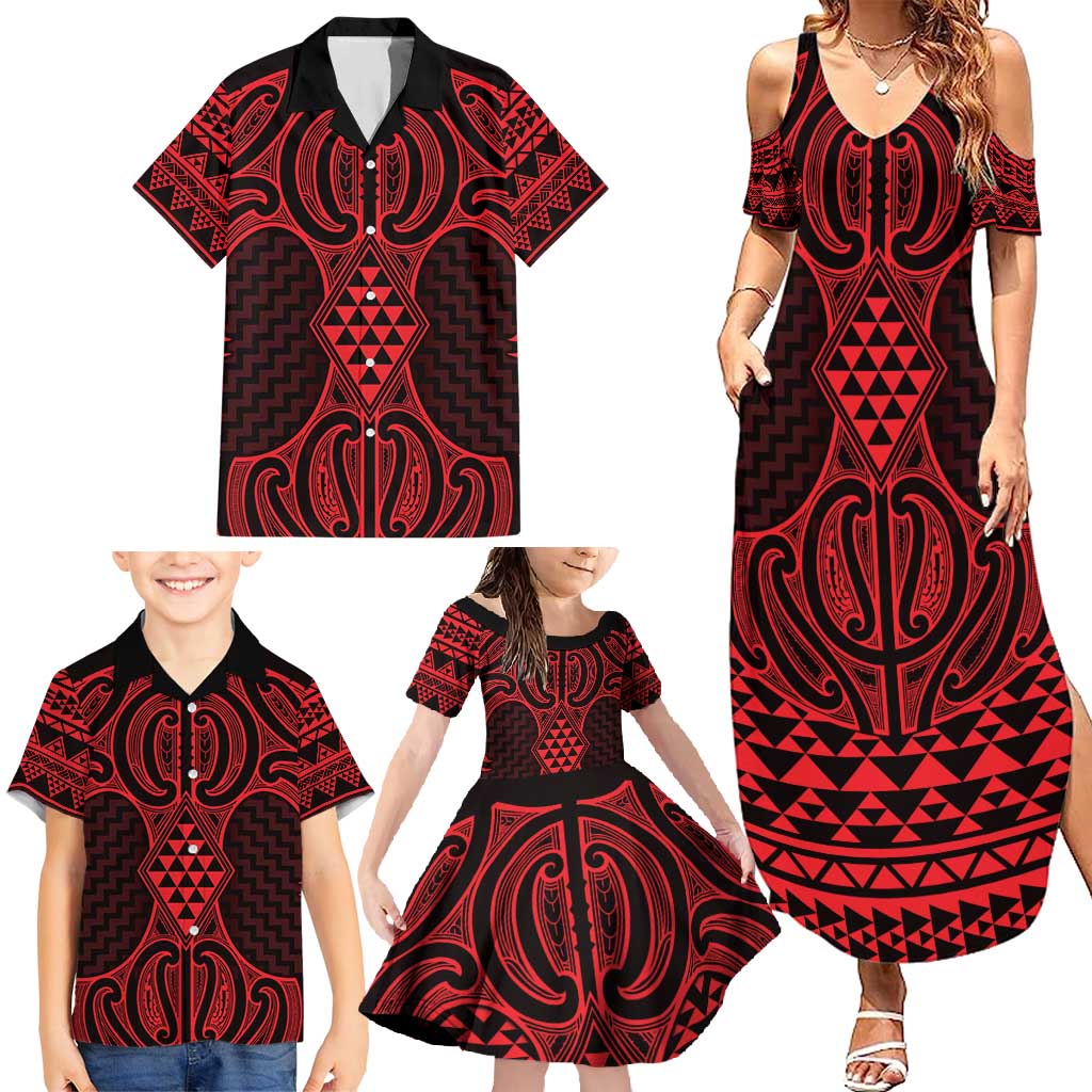 Whero Maori Ta Moko Poutama Art Family Matching Summer Maxi Dress and Hawaiian Shirt LT9 - Polynesian Pride