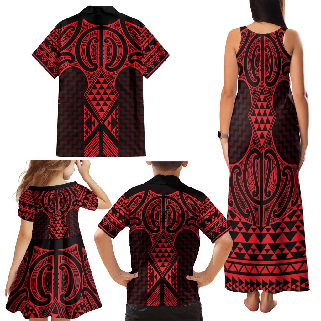 Whero Maori Ta Moko Poutama Art Family Matching Tank Maxi Dress and Hawaiian Shirt LT9 - Polynesian Pride