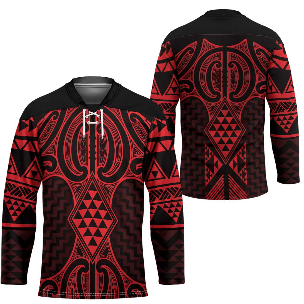 Whero Maori Ta Moko Poutama Art Hockey Jersey - Polynesian Pride