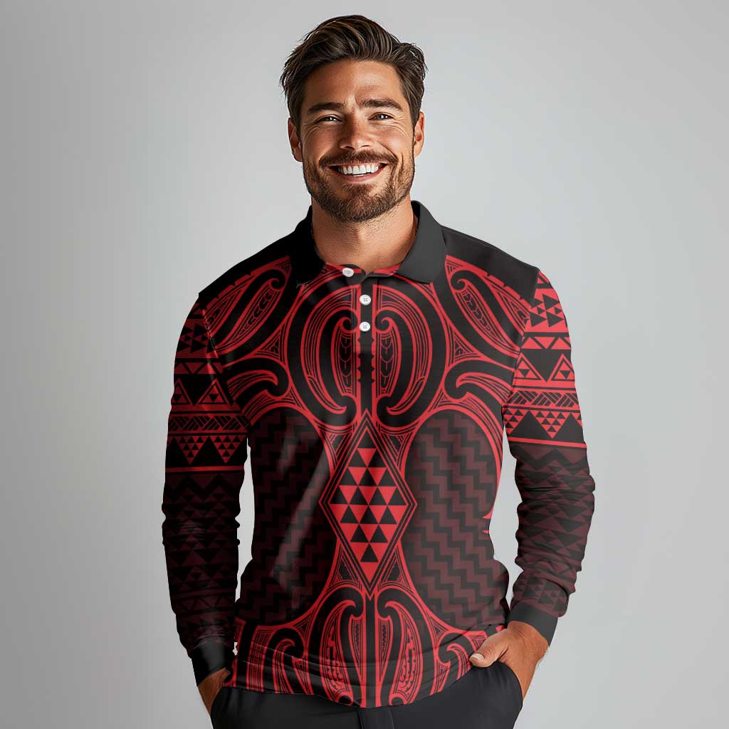 Whero Maori Ta Moko Poutama Art Long Sleeve Polo Shirt
