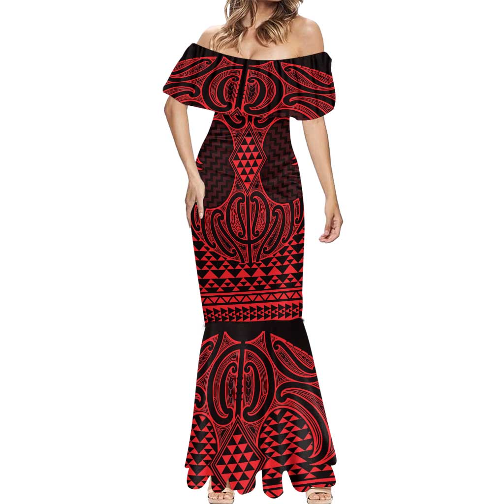 Whero Maori Ta Moko Poutama Art Mermaid Dress LT9 - Polynesian Pride