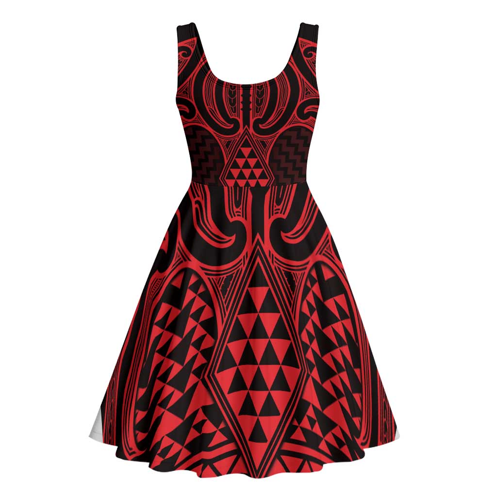 Whero Maori Ta Moko Poutama Art Midi Dress LT9 - Polynesian Pride