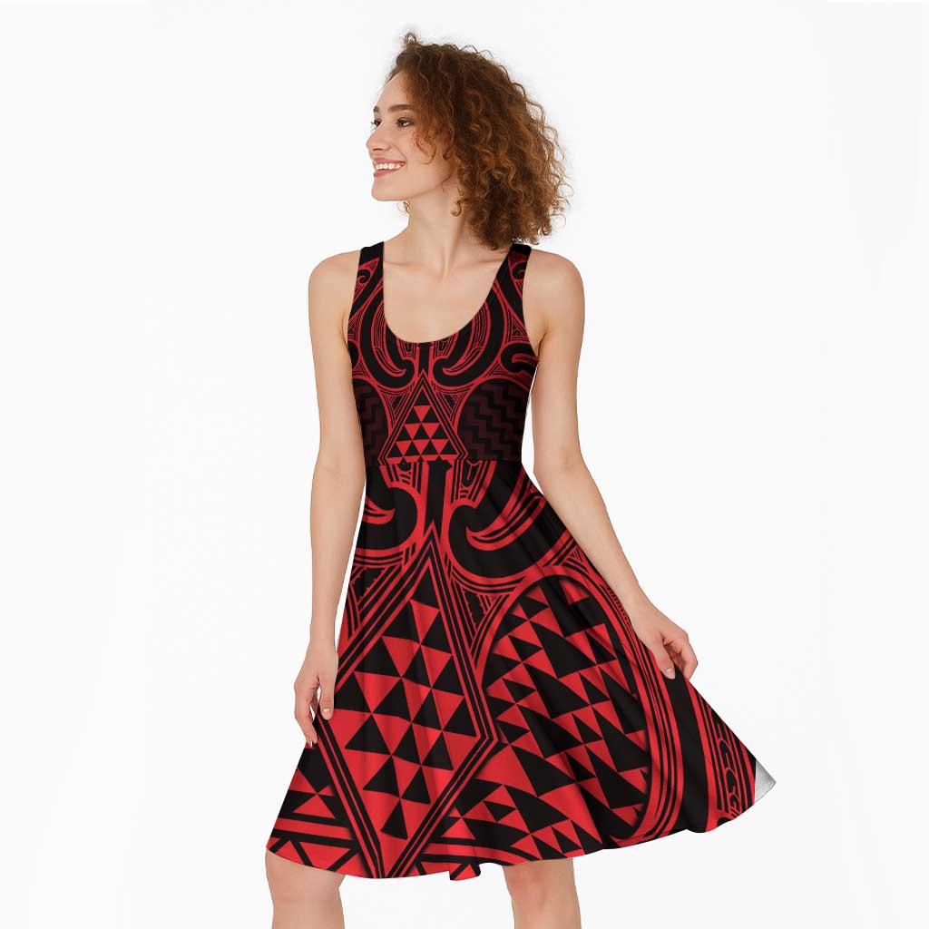 Whero Maori Ta Moko Poutama Art Midi Dress LT9 - Polynesian Pride
