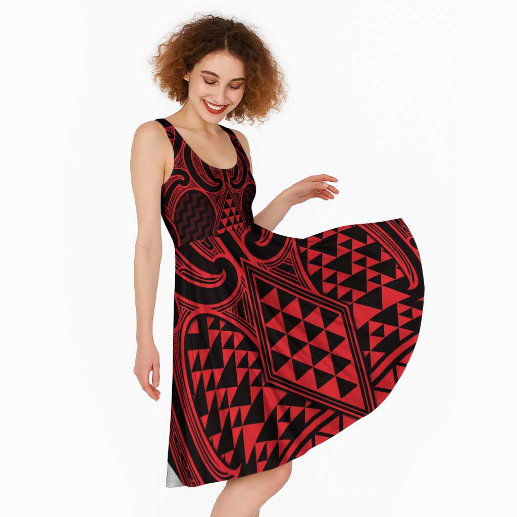 Whero Maori Ta Moko Poutama Art Midi Dress LT9 - Polynesian Pride