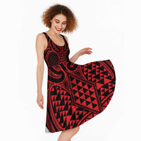 Whero Maori Ta Moko Poutama Art Midi Dress LT9 - Polynesian Pride