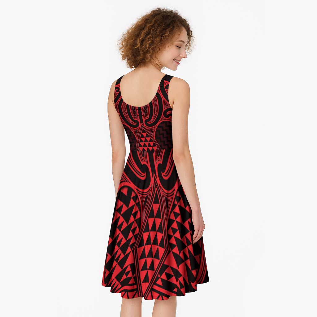 Whero Maori Ta Moko Poutama Art Midi Dress LT9 - Polynesian Pride