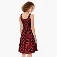 Whero Maori Ta Moko Poutama Art Midi Dress LT9 - Polynesian Pride
