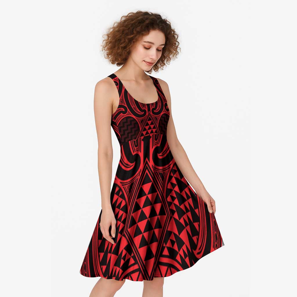 Whero Maori Ta Moko Poutama Art Midi Dress LT9 - Polynesian Pride