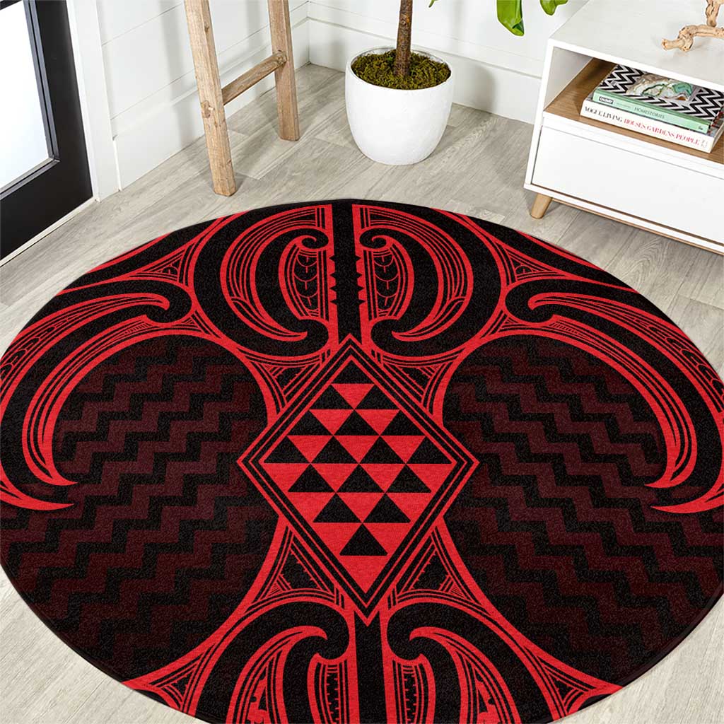 Whero Maori Ta Moko Poutama Art Round Carpet LT9 Red - Polynesian Pride