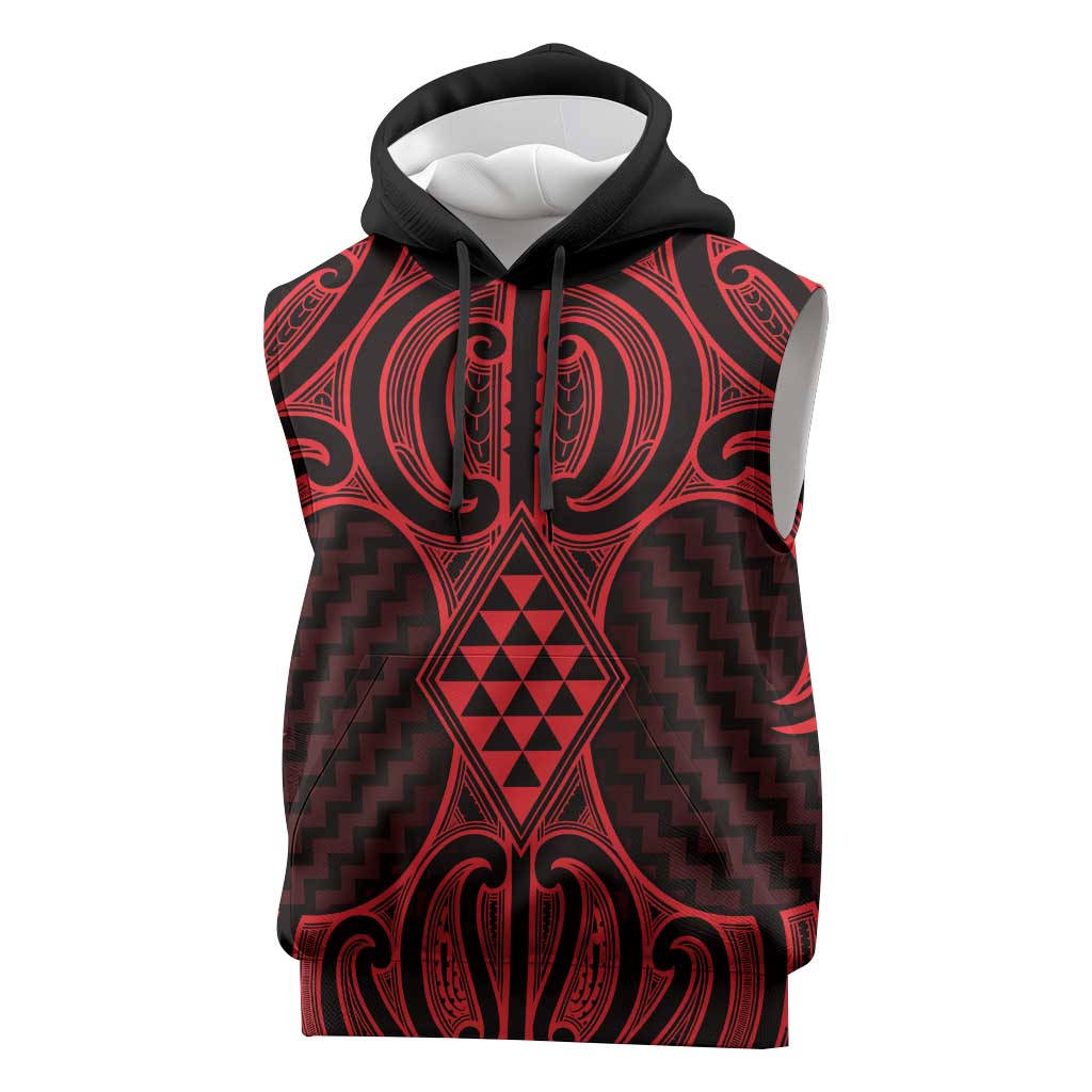 Whero Maori Ta Moko Poutama Art Sleeveless Hoodie - Polynesian Pride