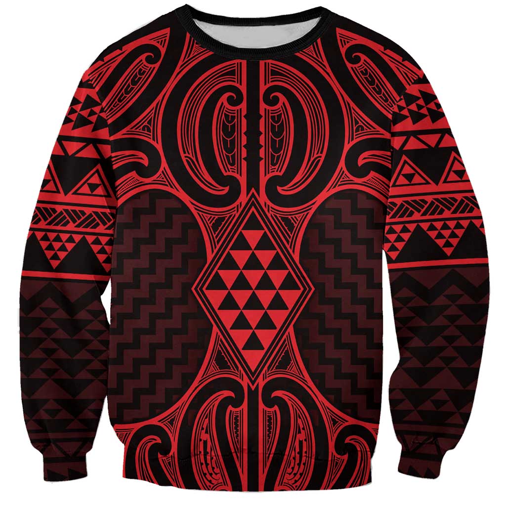 Whero Maori Ta Moko Poutama Art Sweatshirt LT9 Unisex Red - Polynesian Pride