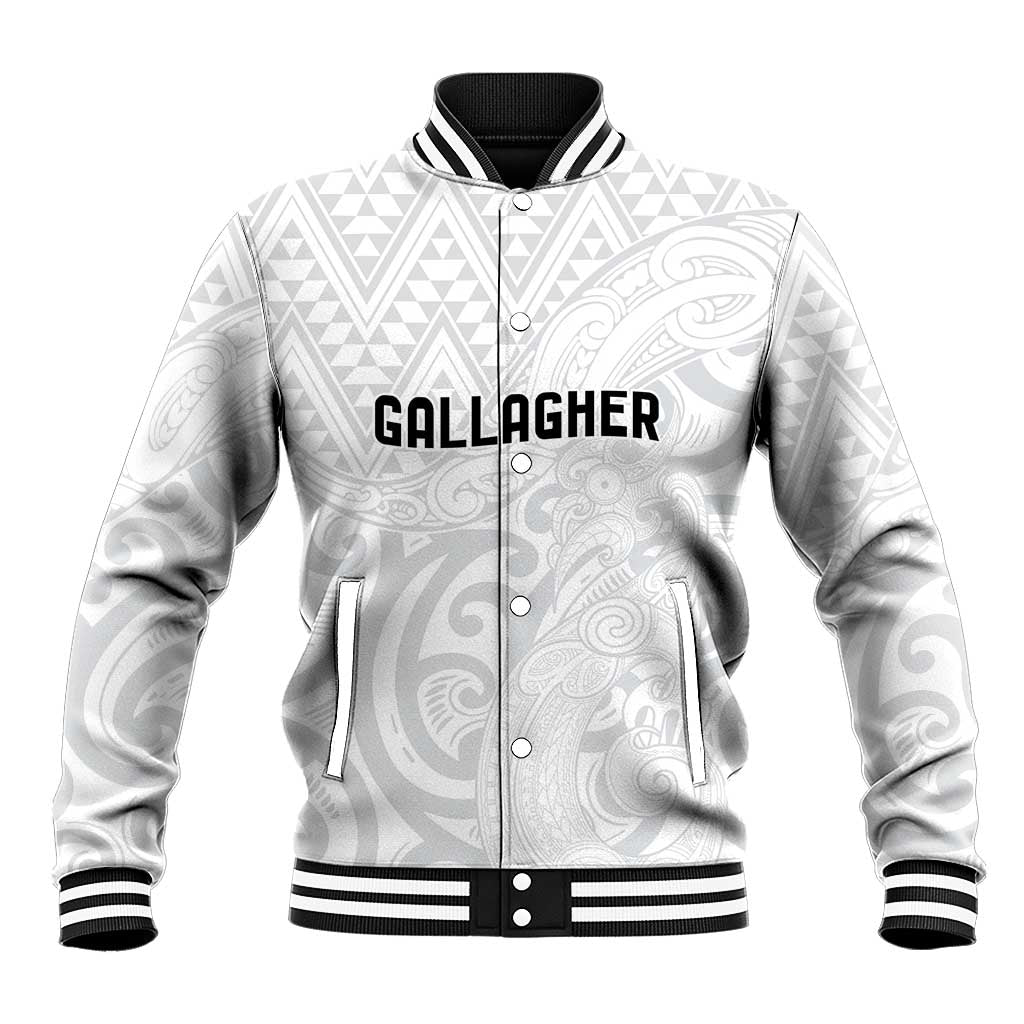 New Zealand Rangatira Custom Baseball Jacket All White Niho Taniwha Maori Tribal LT9 Unisex White - Polynesian Pride