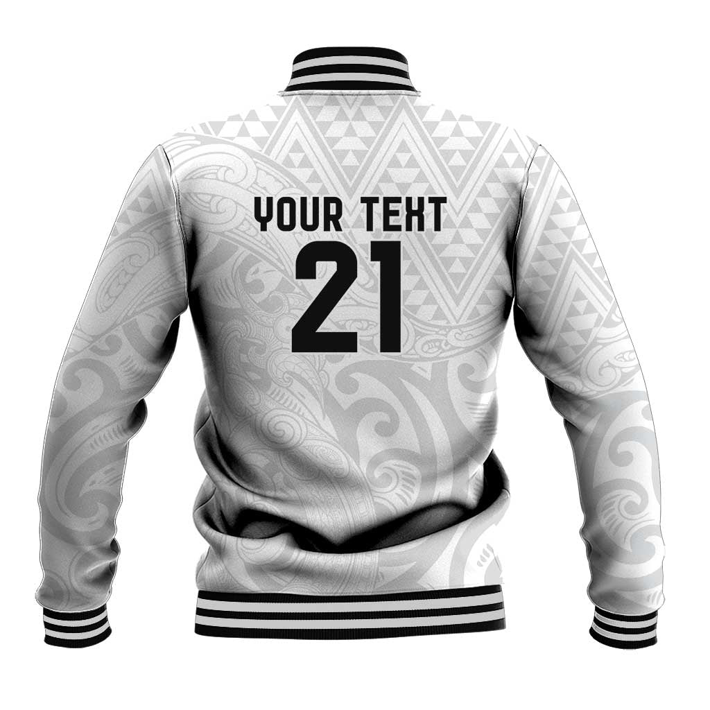 New Zealand Rangatira Custom Baseball Jacket All White Niho Taniwha Maori Tribal LT9 - Polynesian Pride