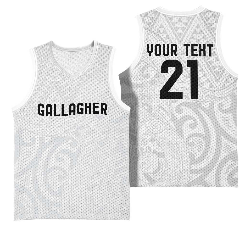 New Zealand Rangatira Custom Basketball Jersey All White Niho Taniwha Maori Tribal - Polynesian Pride