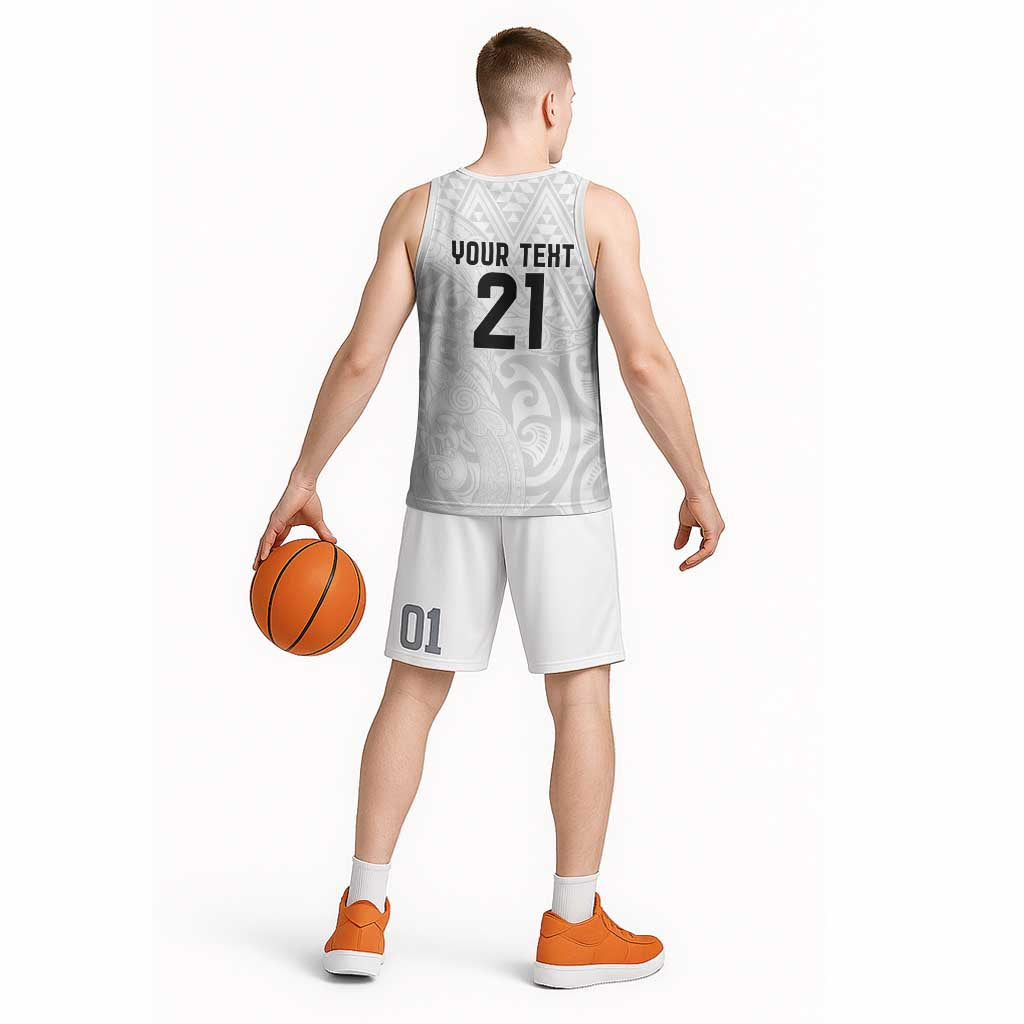 New Zealand Rangatira Custom Basketball Jersey All White Niho Taniwha Maori Tribal - Polynesian Pride